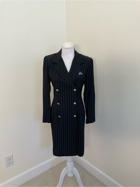Vintage John Roberts Tailored Black Pinstripe Coat Dress